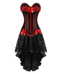 Robe de corsets avec jupe Set irrégulier costumes burlesques costumes vintage en dentelle à rayures à rugniture corset tank women cosplay plus taille3750277