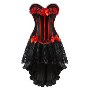 Corsets robe avec jupe ensemble irrégulier costumes burlesques vintage rayé à lacets corset bustier réservoir femmes cosplay plus taille 311Q