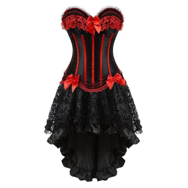 Corsets robe avec jupe ensemble irrégulier costumes burlesques vintage rayé à lacets corset bustier réservoir femmes cosplay plus taille273d
