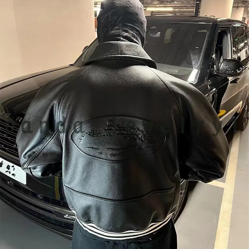 Corteiz Veste En Cuir Véritable Veste Alcatraz Grand Logo Veste Chaude Revers De Haute Qualité