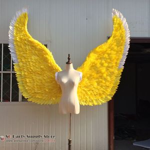 Cos Costume Adult's Mooie grote gele veer engelenvleugels Displays schieten rekwisieten mode accessoires pure handgemaakte ems gratis verzending