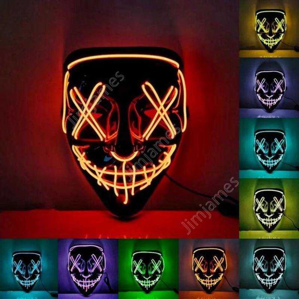 Cos Masque d'horreur Halloween Couleur mixte Masque LED Masque de fête Masques de mascarade Neon Light Glow In The Dark Horror Glowing Face cover 400pcs DAJ494
