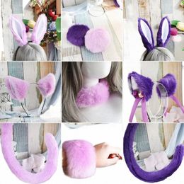 Cos Rabbit Ears Cat Ear Hair Clip Hoofdband Purple Headwear Maid Party Prom Props Ribb polsband nekband A845#