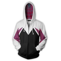 Cos Spider Gwen Pullover Hoodie Unisex Volwassen 3D Kleding Rits Sweatshirt met capuchon Plus Maat S-5xl