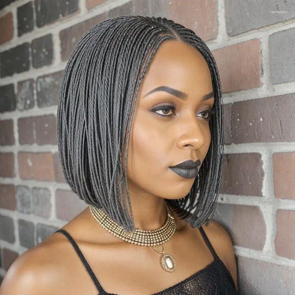 Cosdelu cabello humano sin pegamento 13x1 peluca con división en T Color sal pimienta peinado trenzado 180 de densidad para mujeres negras