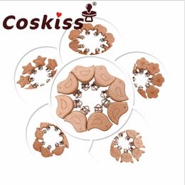 Coskiss 20 pc hêtre en bois Aniaml attache-sucette bébé factice Clips support sucette de qualité alimentaire bois dentition chaîne accessoire 231225