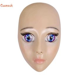 Kosmask vrouwelijke blauw-ogen masker latex realistische menselijke huid maskers halloween dans maskerade mooi gender onthullen vrouwen q0806