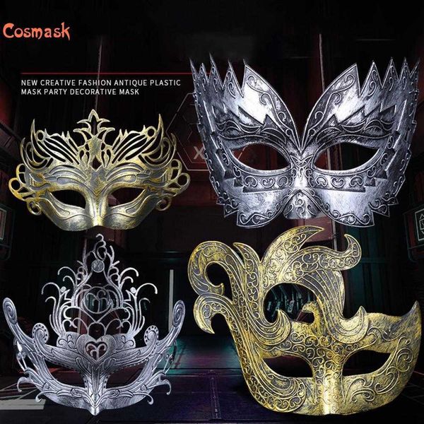 Cosmask Halloween Party Masque Venise Coupe Sculpture Rétro Rome Masque Mascarade Halloween Costumes Vénitiens Carnaval Sawtooth Masque Q0806