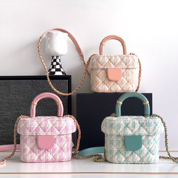 Bolsa de cosméticos de calidad de espejo, bolso cruzado de diseñador, bolso de punto de tweed, bolso de cesta de verduras de moda, bolso de mano clásico, bolso de canal con asa, caja de almacenamiento, bolso de cadena para mujer