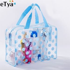 Bolsa de cosméticos Moda Dot Mujeres Viajes Transparente PVC Neceser impermeable Maquillaje Bolsa de maquillaje Lavado Aseo Tote Case 220218