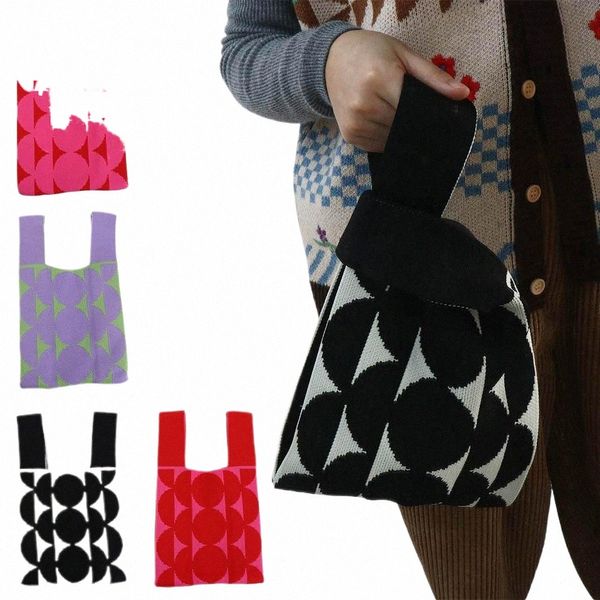 Bolsa de cosméticos Gran capacidad Color a juego Monedero Carteras Bolso de punto Bolso de hombro Bolsa de asas de estrella Mini nudo Muñeca 64kk #