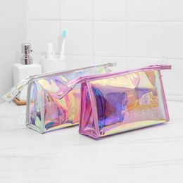 Sac cosmétique couleur Laser Transparent PVC trousse de maquillage de toilette femmes filles fermeture éclair étanche maquillage trousse de beauté sacs de papeterie