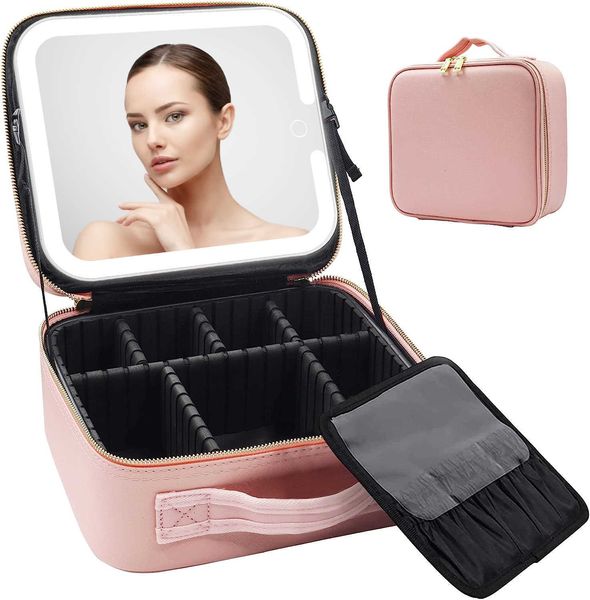 Cosmétique Sac Miroir Stockage Portable Plein Écran Led Rechargeable Tricolore Température Réglable