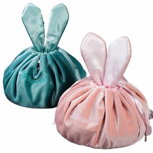 Bolsa cosmética redonda Veet Bag Soft Makeup Bag Drawstring Ear Viajes Magno de maquillaje Organizador Almacenamiento de belleza Femenino para el regalo B6R8#