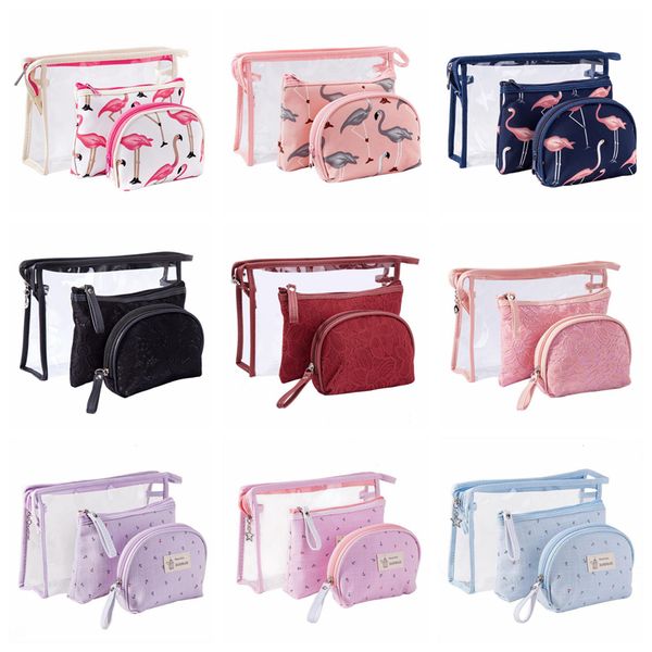 Bolsa de cosméticos para mujer, bolsas de maquillaje, conjunto de 3 uds, bolsa de maquillaje transparente, bolsa de viaje para mujer, bolsas de aseo para lavado, 14 diseños YG678