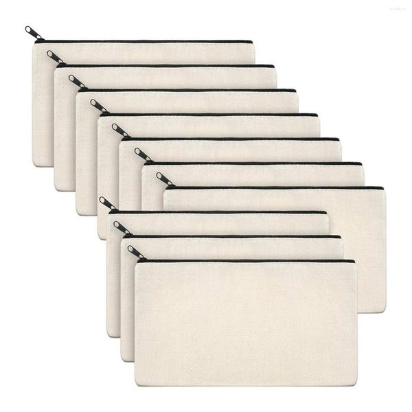 Sacs Cosmétiques 10 Pcs Blanc DIY Artisanat Sac Femmes Toile Maquillage Stylo Cas Poche Polyvalente Voyage Toilette Stockage Noir Blanc