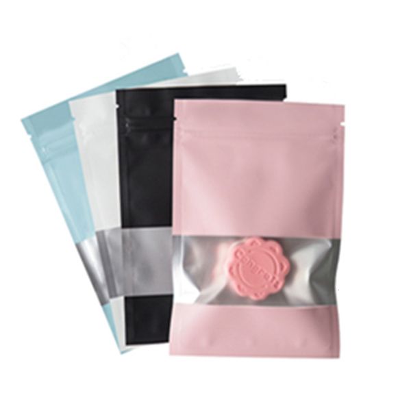 Sacs Cosmétiques 100Pcs Zip Lock Mylar Foil Bag avec Matte Clear Window Self Seal Tear Notch Refermable Réutilisable Pochettes Plates pour Food Snack Tea 230726