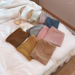 Sacs à cosmétiques 1Pc couleur unie douce laine sac voyage femme grand sac à main maquillage hiver chaud laine d'agneau maquillage femmes