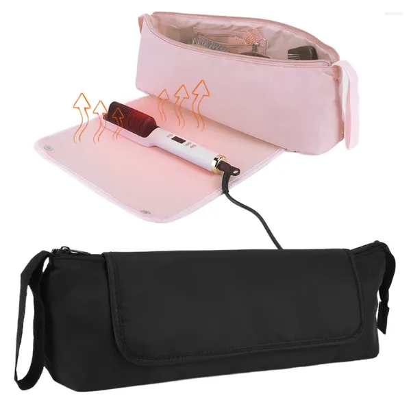 Sacs de cosmétiques 2 boîtes de voyage en fer à curling avec tapis de chauffage portable à la chaleur Organispteur imperméable pour les accessoires de soins capillaires