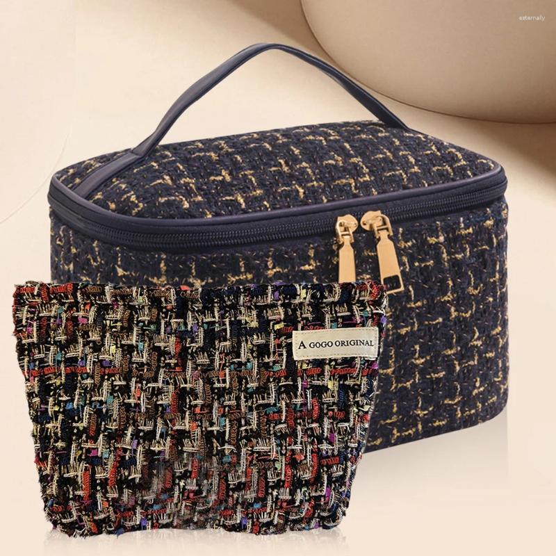 Cosmetic Bags 2 Pcs Travel Makeup Bag Large Capacity Tweed With Handle Multifunctional Washable For Women And Girls