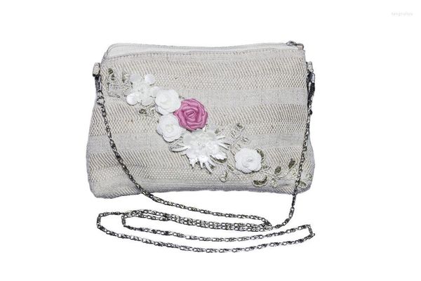 Sacs à cosmétiques 2023 fait à la main Designer femmes sacs à main en lin femmes fleurs perles 2 en 1 sac à main chaîne épaule sac à fermeture éclair