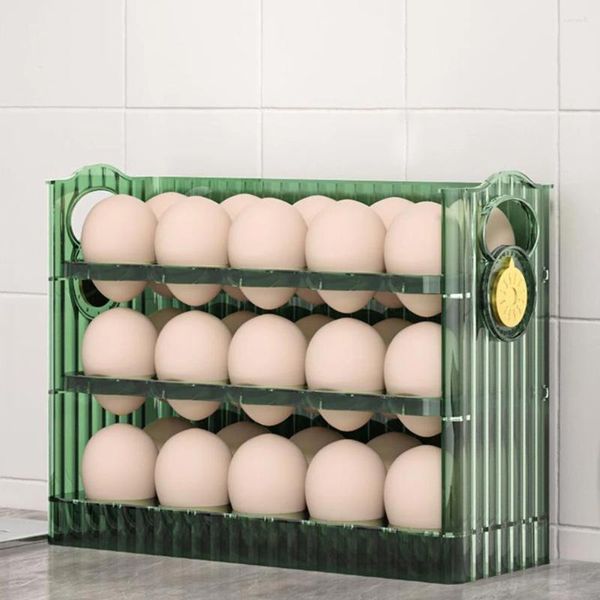Sacs cosmétiques 30 grilles Boîte de rangement du support de boîtier d'oeuf Organisateur de grande capacité avec handle ménage pour réfrigérateur