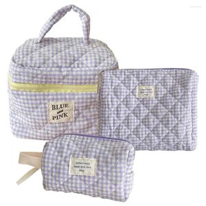 Cosmetische tassen 3-delig geruit reismake-uptasje met grote capaciteit en ritssluiting, organisator, opbergtas voor dames en meisjes