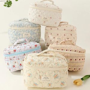 Bolsas de cosméticos para mujer, bolsa de maquillaje acolchada, neceser estético estampado, gran capacidad, cierre de cremallera, conjunto diario de algodón, 3 uds.