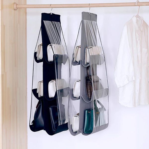 Sacs à cosmétiques 6 poches, organisateur de sac à main pratique, étagère de rangement anti-poussière, support suspendu Transparent pour porte de placard, garde-robe