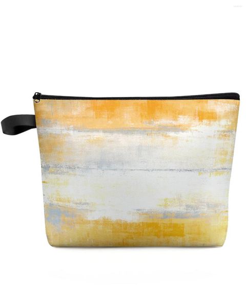 Bolsas cosméticas Arte abstracto Bolsa de maquillaje amarillo Pouch de viaje esencial Lady Women I Logran Organizador de lápiz de almacenamiento para niños