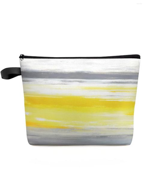 Sacs à cosmétiques abstrait gris jaune Texture sac de maquillage pochette voyage essentiels dame femmes organisateur de toilette trousse de rangement