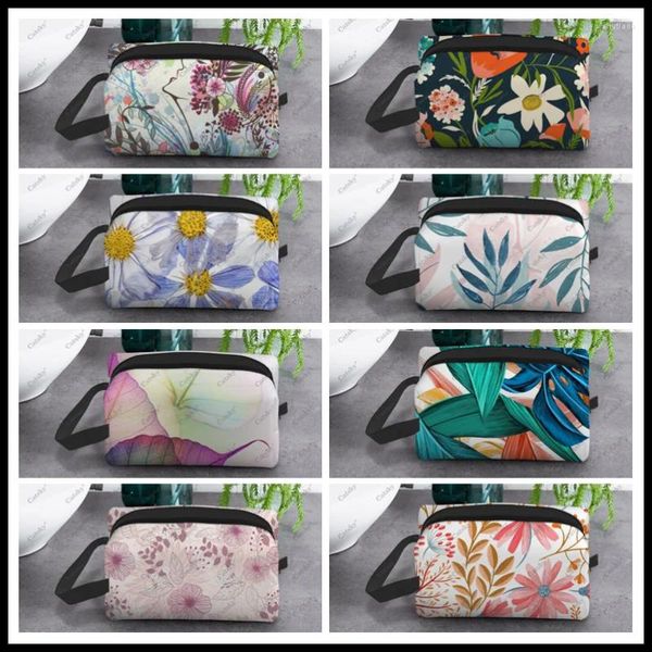 Bolsas De Cosméticos Bolsa De Hojas De Planta Abstracta Moda para Mujer Caja De Gran Capacidad Lavado De Almacenamiento De Belleza