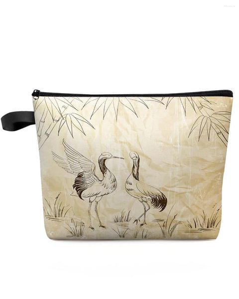 Bolsas cosméticas de bambú de pájaros animales bolsas de maquillaje retro