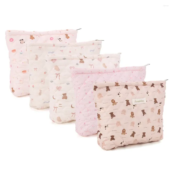 Sacs à cosmétiques Sac de maquillage animal avec fermeture éclair Pochette de voyage matelassée Grande capacité pour femmes Filles Accessoires de toilette Brosses