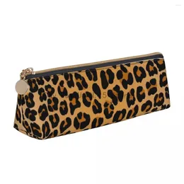 Cosmetische tassen Animal Print Triangle Pencil Case Yellow Luipaard voor tieners Universiteit Zipper Box Retro Leather Pen Pouch