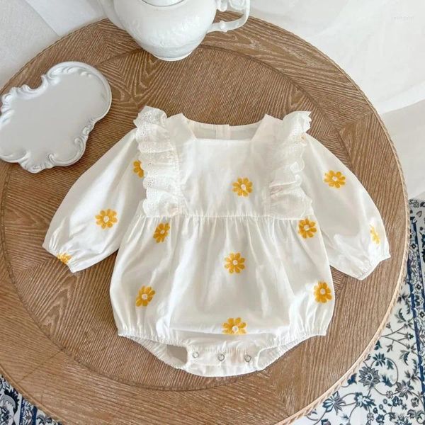 Sacs à cosmétiques, vêtements pour bébés, body à fleurs pour filles, vêtements en coton à manches longues, barboteuse pour nourrissons, Costume mignon de printemps et d'automne