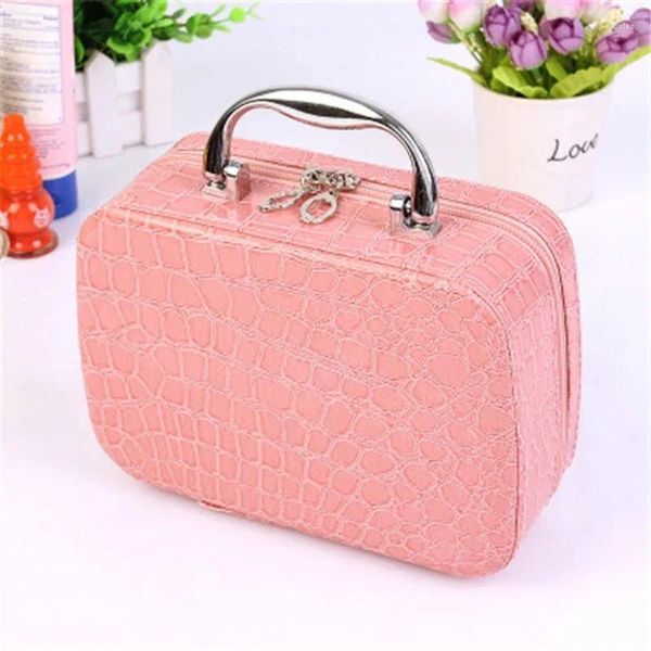 Bolsas de cosméticos Bolsa Organizador Impermeable Maquillaje portátil Moda Viajes Mujeres Patrón de piedra Necesidad Estuche de belleza con bolsa de espejo