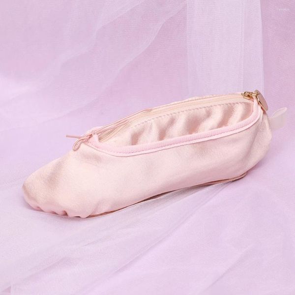 Bolsas de cosméticos Zapato de ballet Bolsa de maquillaje personalizada Almacenamiento rosa Bolsa portátil suave Creativa para bailarines y amantes