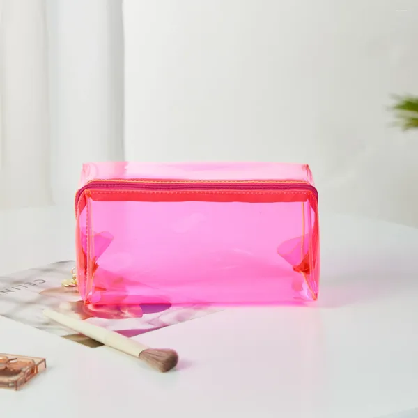 Sacs à cosmétiques grand imperméable Rose-rouge Transparent PVC sac de maquillage organisateur brosse de voyage Sandbeach Sto