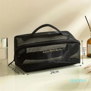 Bolsas de cosméticos Bolsa de maquillaje de malla negra Mujeres Transparente Pequeño Almacenamiento portátil grande Artículos de tocador de viaje Toalla