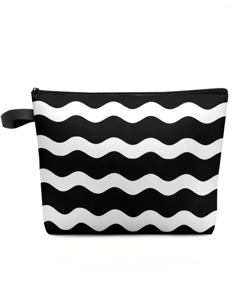 Sacs cosmétiques Black Ripple Stripes Waves Makeup Sac Sac de voyage Voyage Essentials Dame Femme Organisateur de toilette