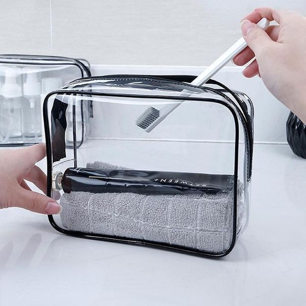 Sacs à cosmétiques noir sac Transparent grande capacité maquillage lavage clair étanche fermeture éclair voyage stockage organisateur pochette