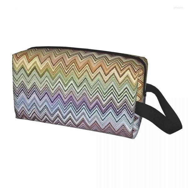 Sacs à cosmétiques Boho Chic moderne Zigzag, sac de maquillage pour femmes, organisateur de voyage, Kawaii géométrique multicolore, rangement de toilette