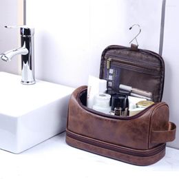 Sacs de cosmétiques Business Simplicity Pu Skin Storage Sac commode de lavage unisexe masculin avec crochet