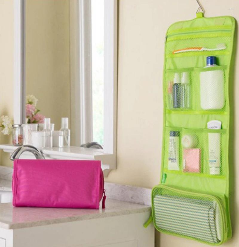Sacos cosméticos por dhl ou ems 200 pçs moda portátil pendurado organizador saco dobrável caso de maquiagem armazenamento lavagem acessórios do banheiro