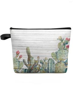 Cosmetische tassen Cactus Tropische plant houten bord textuur make -uptas Pak Travel Essentials vrouwen organisator opslagpotlood kas