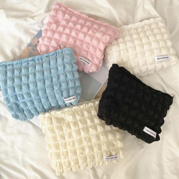 Bolsas de cosméticos, bolsa de burbujas de Color caramelo, lápiz labial portátil para mujer, organizador de teléfono móvil, almacenamiento, lavado de viaje, maquillaje azul