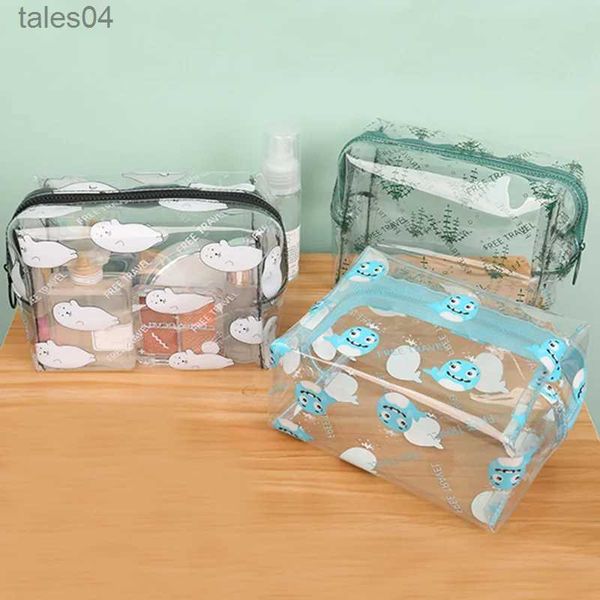 Bolsas de cosméticos Bolsa de cosméticos de PVC transparente de dibujos animados, bolsas de lavado, organizador de viaje para niñas y mujeres, bolsa de maquillaje transparente, bolsa de aseo, bolsa de maquillaje YQ240220