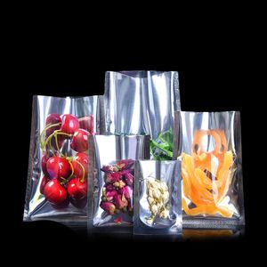 Bolsas de cosméticos Estuches 100 unids/lote Bolsa de vacío para alimentos Bolsa de almacenamiento de alimentos de papel de aluminio transparente con parte superior abierta Bolsa de maquillaje para cosméticos Bolsa con sellado térmico con muesca de desgarro 231219