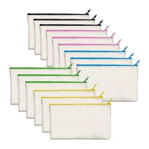 Sacs à cosmétiques 15 Pack Toile de coton vierge DIY Artisanat Zipper Sacs Pochettes Trousse à crayons pour maquillage Cosmétique Articles de toilette Stockage stationnaire 230519